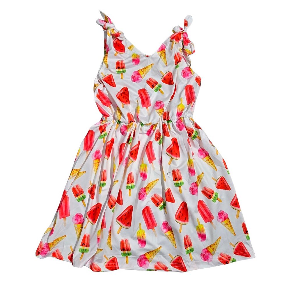 NWOT | Girls' "Sweet Treats" Watercolor Sun Dress | Ice Cream & Popsicle | White